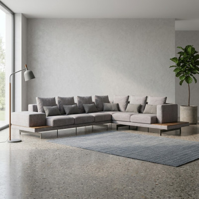 Designer New L-Shape Sofa Grey Textile Furniture Living Room Decor
