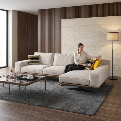Designer luxury textile upholstered sofa L-shape living room 2x coffee table furniture