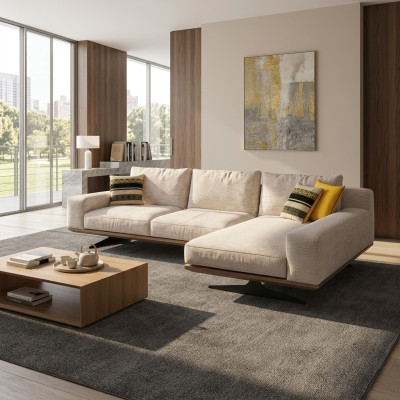 Designer luxury textile upholstered sofa L-shape living room 2x coffee table furniture