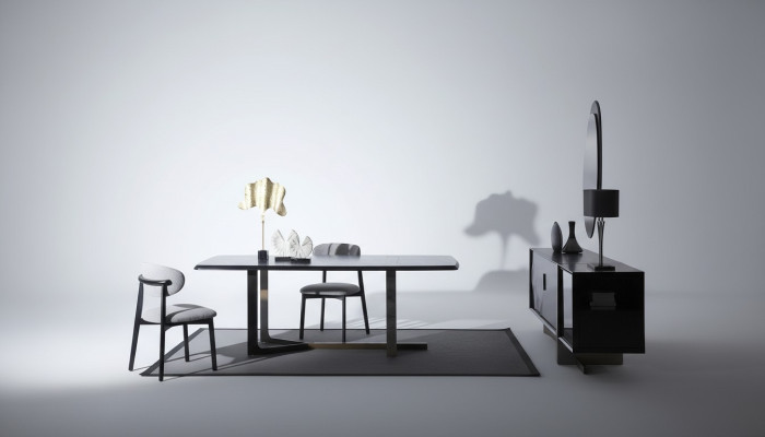 Dining Room 7-Piece Set: Dining Table, Sideboard, Mirror, 4x Chairs, Modern Design