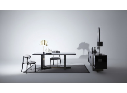 Dining Room 7-Piece Set: Dining Table, Sideboard, Mirror, 4x Chairs, Modern Design