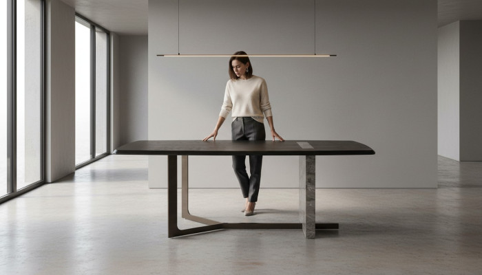 Modern Rectangular Dining Room Dining Table Gray Wood Luxury Design Table