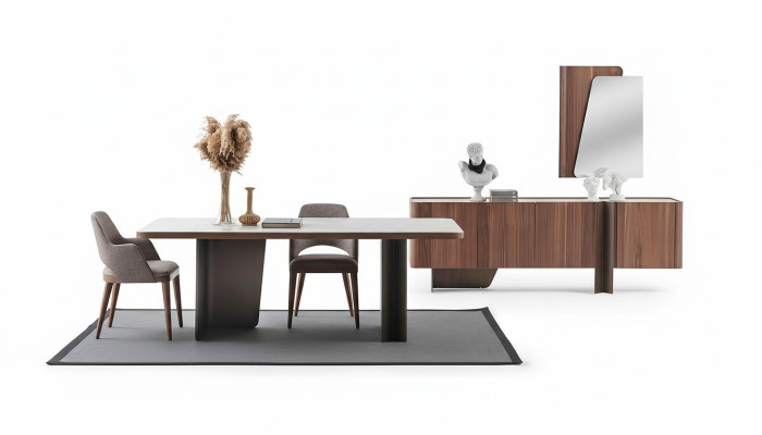 Dining Room 7-Piece Modern Set Dining Table Sideboard Buffet Mirror Chairs