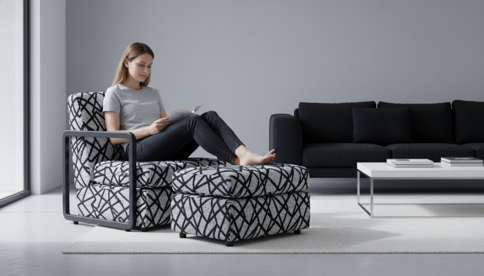 Black-Grey Living Room Armchair Designer 1-Seater Luxury Lounge Chair
