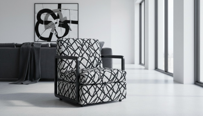 Black-Grey Living Room Armchair Designer 1-Seater Luxury Lounge Chair