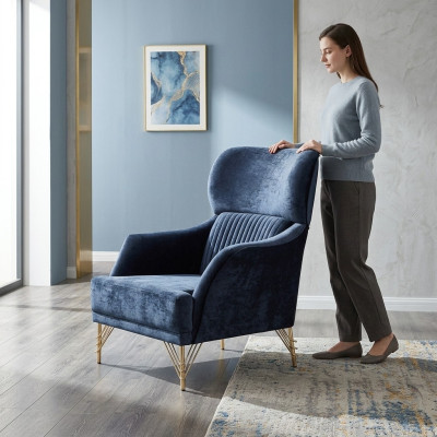 Blue Armchair Set Designer Recliner Living Room Luxury Furniture 2-piece