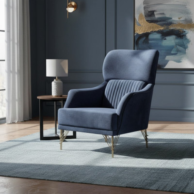 Blue Armchair Set Designer Recliner Living Room Luxury Furniture 2-piece