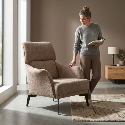 Modern beige armchair living room 1-seater luxury upholstery furniture new