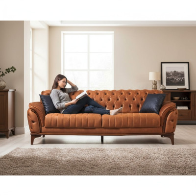 Orange Chesterfield 3-seater living room luxury sofa modern noble couch