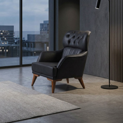 Black Chesterfield Armchair Designer Living Room Single-Seater Recliner Chair