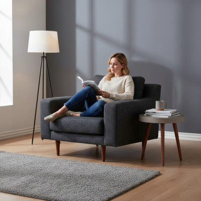 Gray living room upholstered armchair, designer single-seater luxury 1-seater, 2-piece set