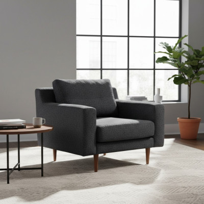 Gray living room upholstered armchair, designer single-seater luxury 1-seater, 2-piece set