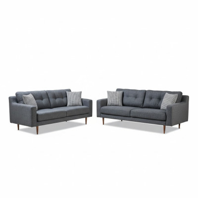 Gray living room sofa set luxurious 2x upholstered sofas textile furniture