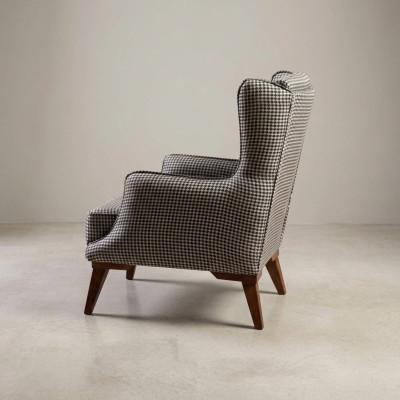 Checkered armchair upholstery 1-seater gray living room fabric reclining armchair
