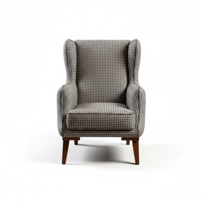 Checkered armchair upholstery 1-seater gray living room fabric reclining armchair