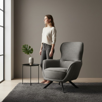Gray Color Modern Design 1-Seater Armchair Fabric Textile Material Modern Design