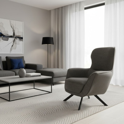 Gray Color Modern Design 1-Seater Armchair Fabric Textile Material Modern Design