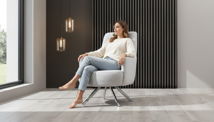 White color 1-seater living room fabric armchair modern design textile material