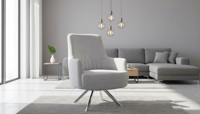 White color 1-seater living room fabric armchair modern design textile material