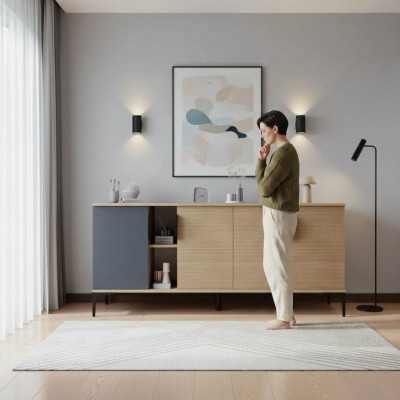 Brown Grey Light Modern Rectangular Sideboard Living Room Luxury Design