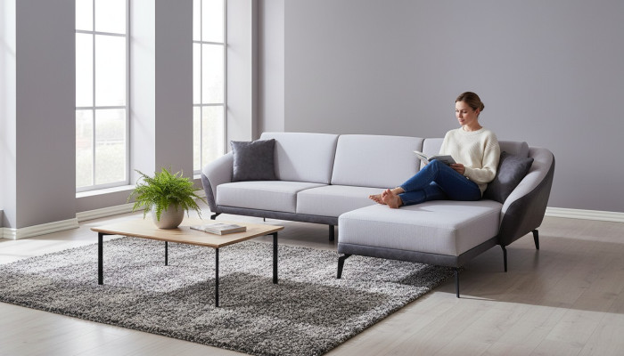 White-gray L-shaped living room fabric sofa designer corner sofa textile furniture