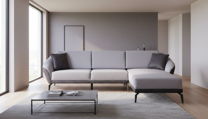 White-gray L-shaped living room fabric sofa designer corner sofa textile furniture