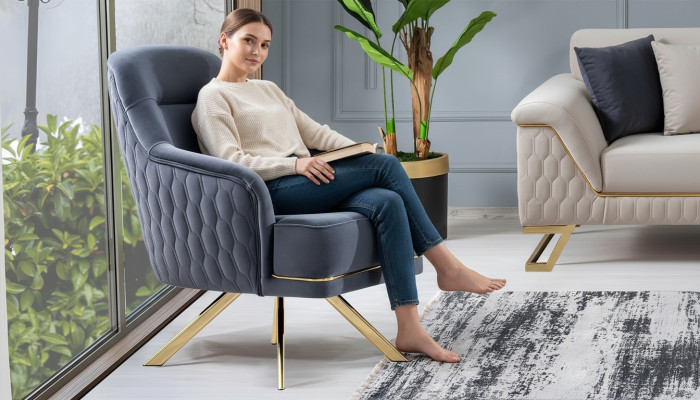 Blue single-seater designer furniture stainless steel armchair living room furniture