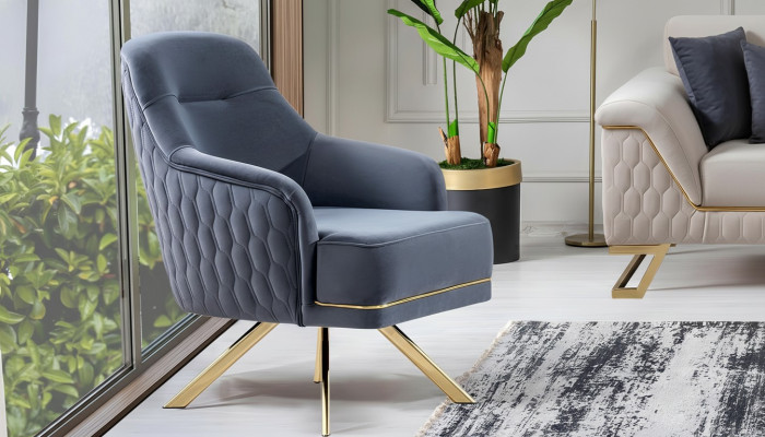 Blue single-seater designer furniture stainless steel armchair living room furniture
