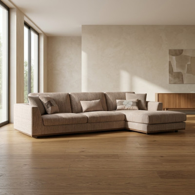 Upholstered Furniture Beige Corner Sofa Luxury Sofa Couch L-Shape Relax Upholstered Sofa Living Room
