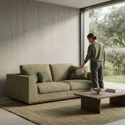 Two-seater sofa couch modern green textile upholstered furniture living room new
