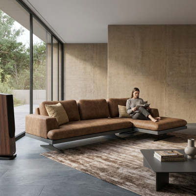 Corner sofa L-shape relax living room brown leather sofa upholstered furniture corner set.