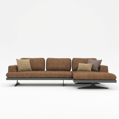 Corner sofa L-shape relax living room brown leather sofa upholstered furniture corner set.