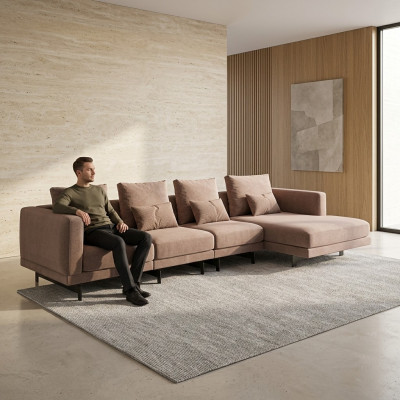 Beige Upholstered Furniture Luxury Corner Set Corner Sofa L-Shape Designer Interior