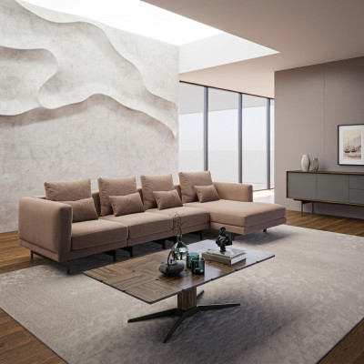 Beige Upholstered Furniture Luxury Corner Set Corner Sofa L-Shape Designer Interior