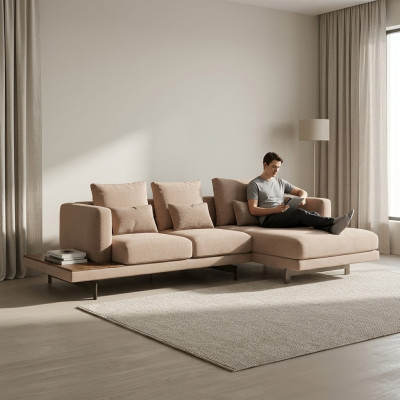 Upholstered furniture corner sofa L-shape beige designer furniture corner suite living room