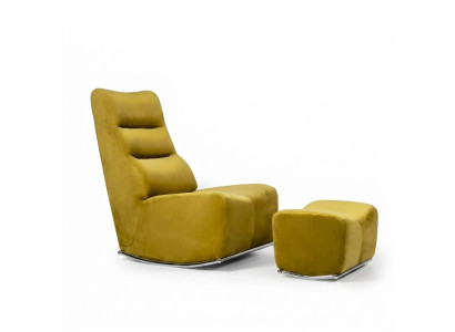 Luxury Yellow Complete Armchair with Ottoman Seating Furniture Living Room Designer Textile