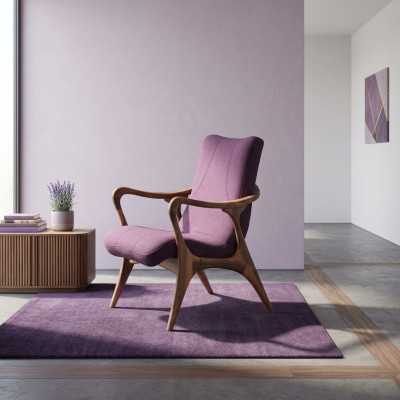 Design seating furniture, purple armchair, couch, seat, living room, wood, modern upholstery, textile