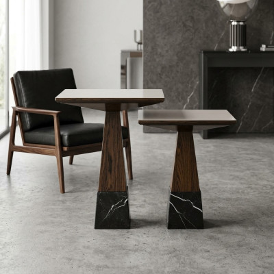 Living room table set 2x side table design coffee table wood furniture