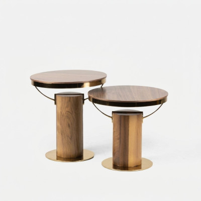 2x Round Side Table Brown Living Room Coffee Table Modern Design