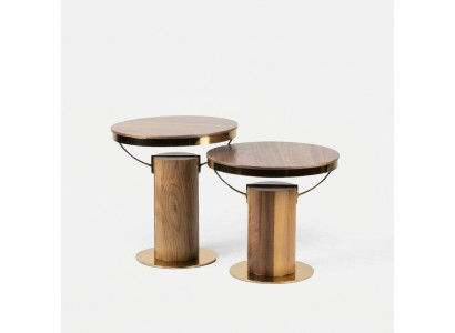 2x Round Side Table Brown Living Room Coffee Table Modern Design