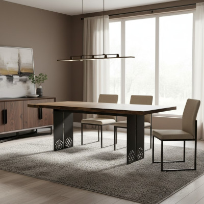 Luxury Table Brown Stainless Steel Design Dining Table Wood Modern Dining Table New