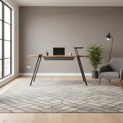 Office furniture, work table, brown desk, wooden computer table, table furnishing.