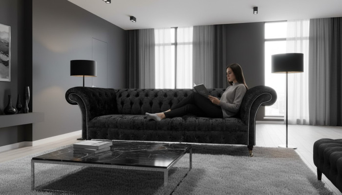Living room Chesterfield four-seater sofa couch upholstered furniture new.