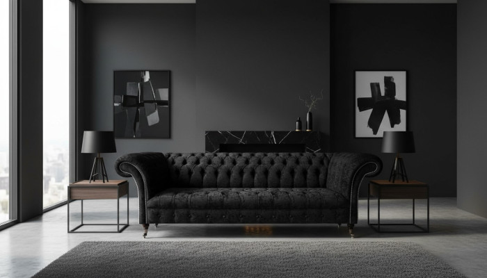 Living room Chesterfield four-seater sofa couch upholstered furniture new.