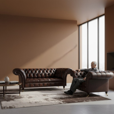 Living Room Set 2-Piece Three-Seater Sofa Couch Chesterfield Armchair New Upholstered Furniture