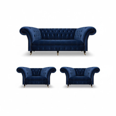 Chesterfield Luxury Furnishings 2x Armchairs Three-Seater Sofa Couch Living Room 3+1+1