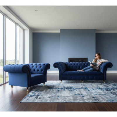 Complete Set Sofa Three-Seater Luxury Armchair Furniture Living Room Chesterfield