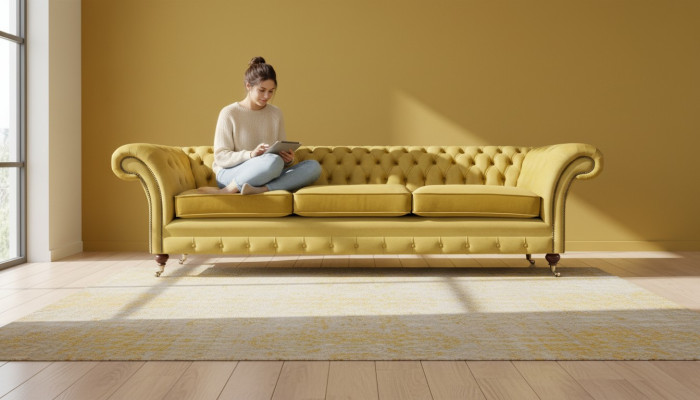 Living room sofa three-seater couch furnishings new Chesterfield seating textile