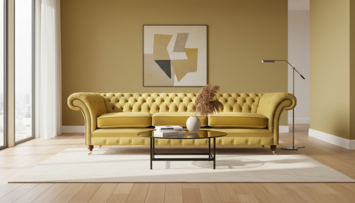 Living room sofa three-seater couch furnishings new Chesterfield seating textile
