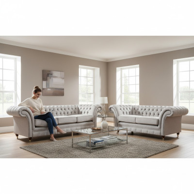 Luxury Set 2-piece Three-Seater with Two-Seater Sofas Chesterfield Upholstered Furniture Seat